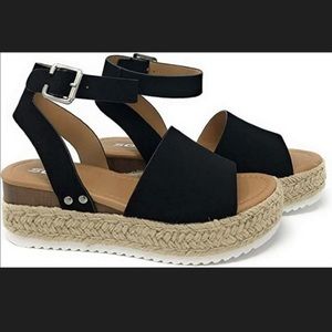 NWT SODA Topic Open Toe Buckle Ankle Strap Espadrilles Wedge Casual Sandal (10)